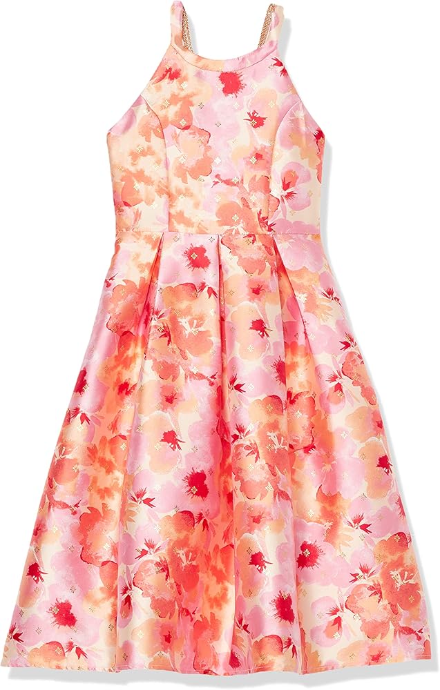 Speechless Girl's Halter Neck Mikado Midi Party Special Occasion Dress, Pink/Coral, 14