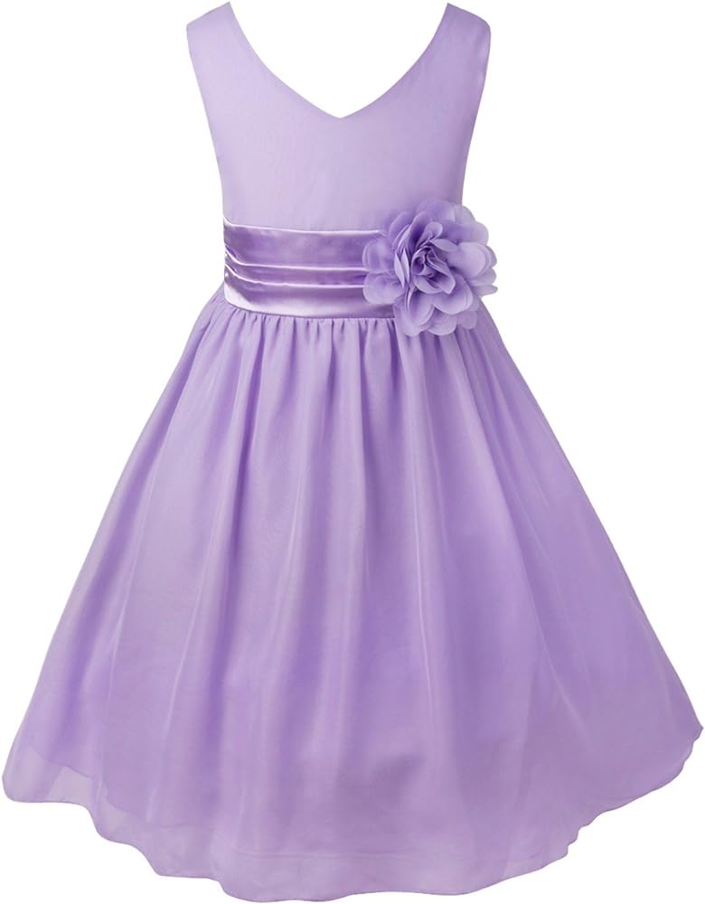 iiniim Kids Girls V Neck Chiffon Pageant Wedding Bridesmaid Summer Party Flower Girl Dress