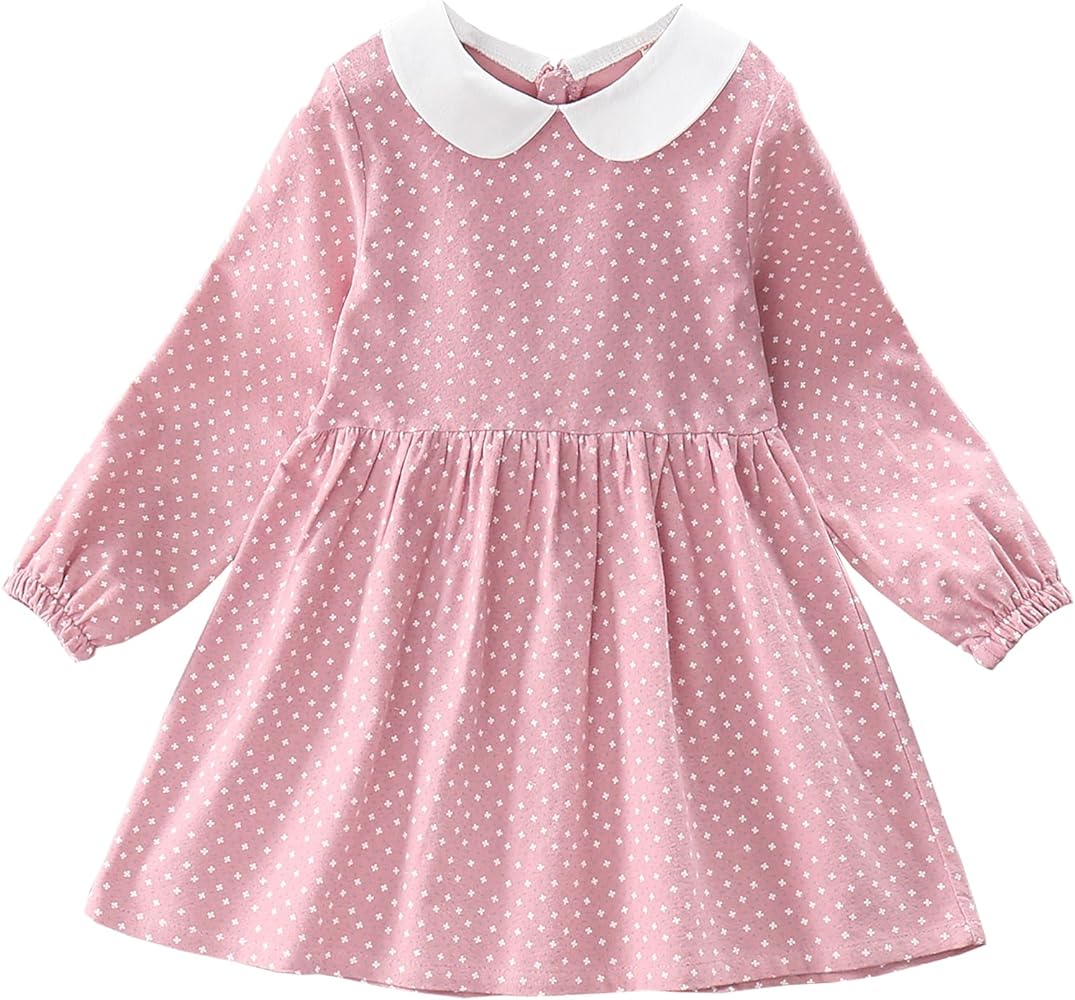 VINUOKER Toddler Fall Winter Long Sleeve Cotton Dress Toddler Girl Clothes Little Girls Floral Dress Tunic Dress 2-7Years