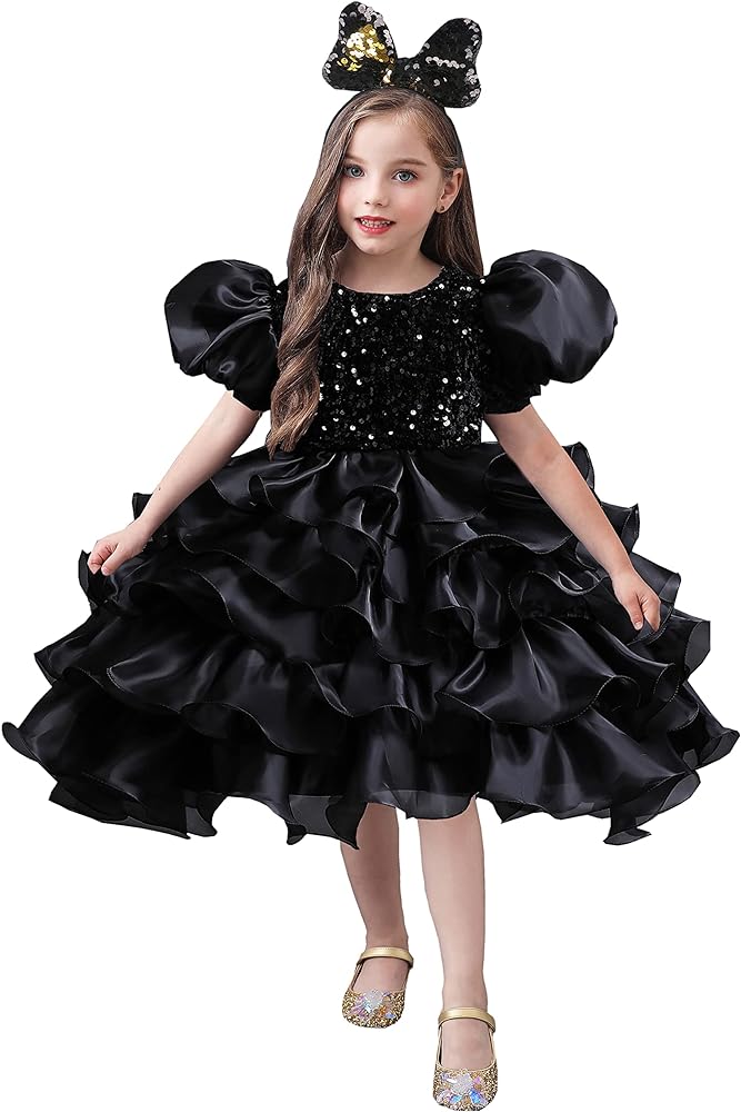 DreamHigh Little Girls Sequined Party Ball Dress Big Bow Headband Special Party Prom Dress