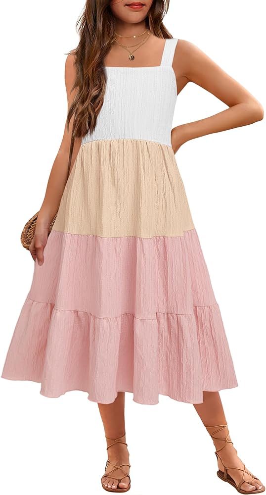 Arshiner Girl's Sundresses Summer Boho Strap Tiered Cami Maxi Dresses with Pockets