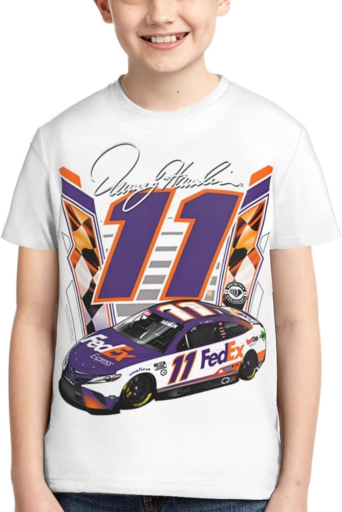 Denny Hamlin 11 Classic Printing Athletic Crewneck T-Shirt Shirt Short Sleeve Tee Shirts for Teen Girl & Boy