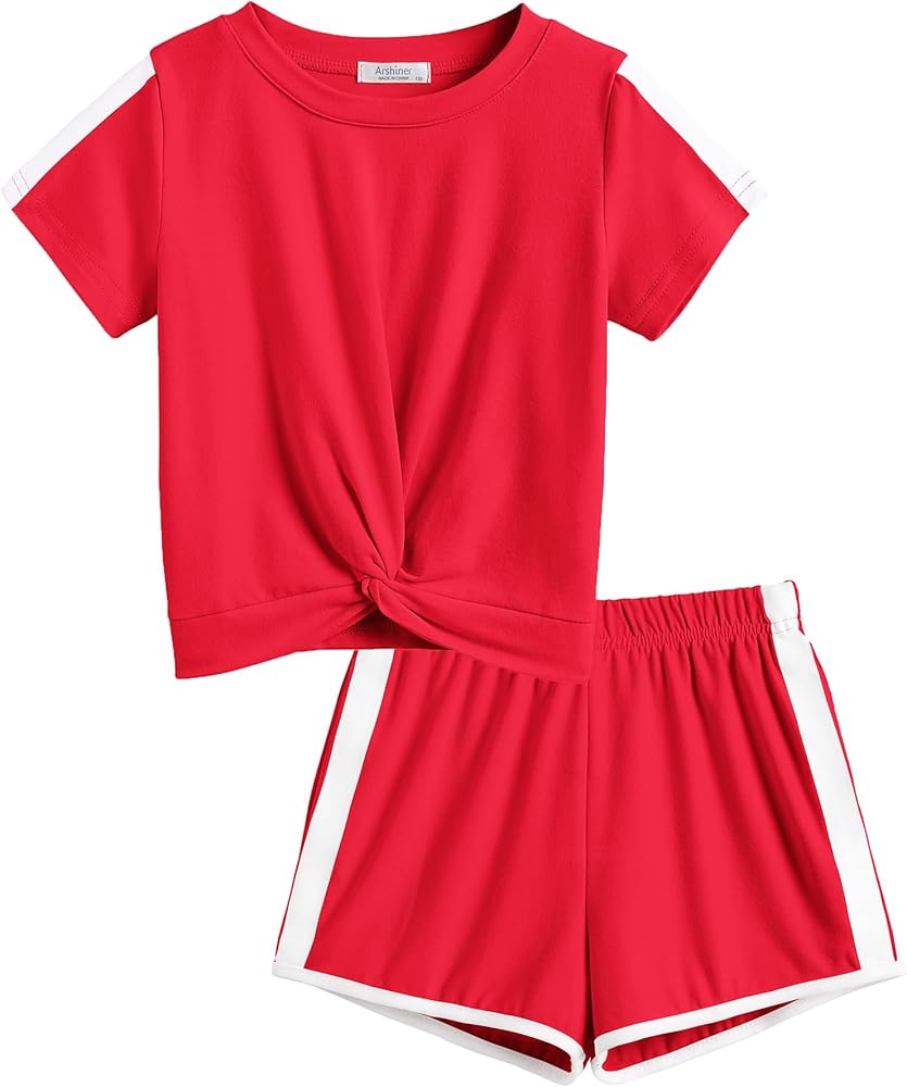 Arshiner Girls Clothing Sets Twist Front Top and Shorts 2 Piece Outfits Activewear Tracksuit 3-14 Year