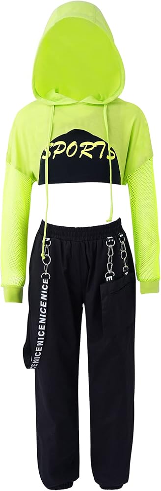 MSemis Kids Girls Hiphop Modern Jazz 3 Pcs Outfit Crop Top Sweatshirts with Harem Pants Sportswear