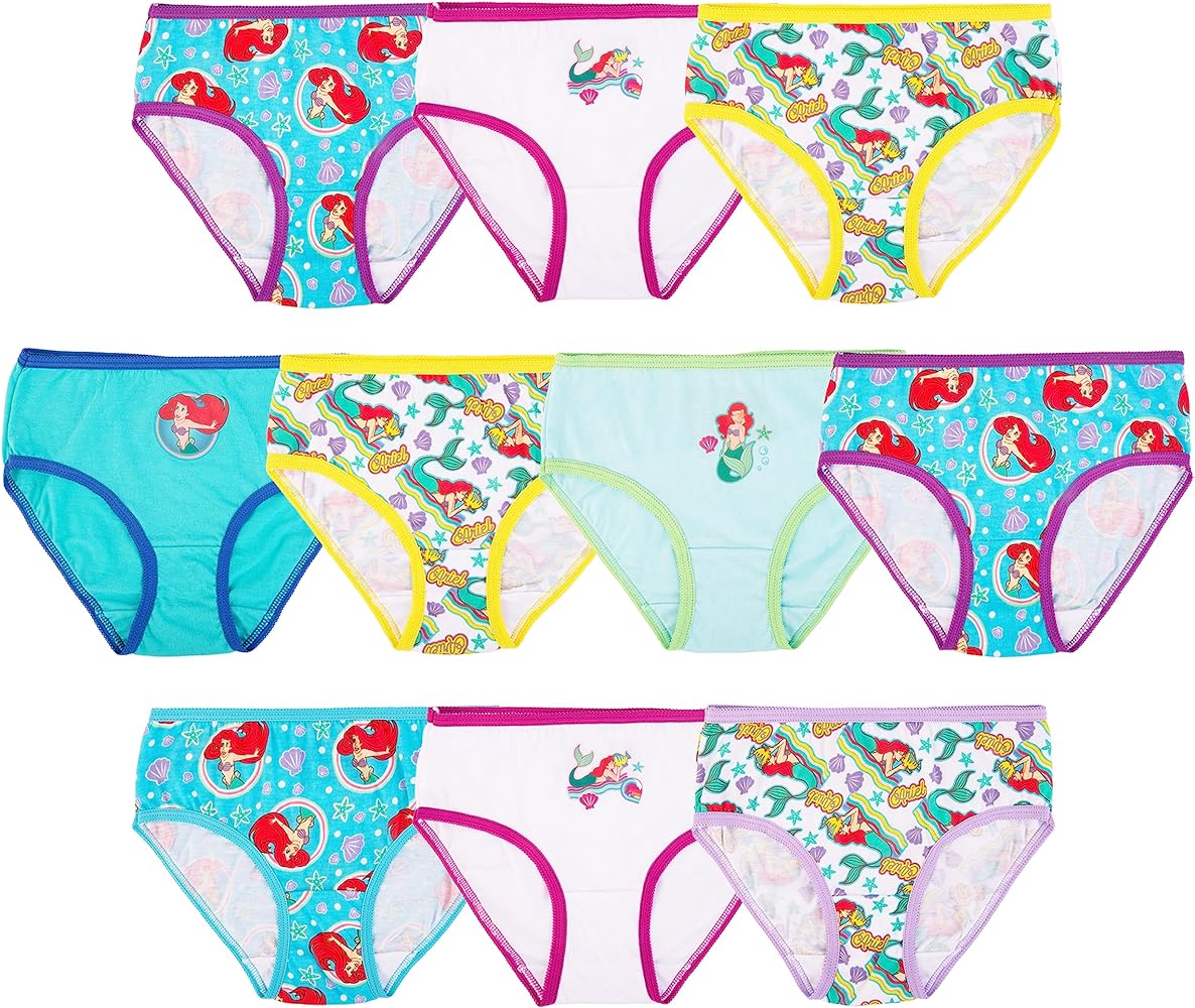 Disney Girls' Princess Ariel from The Little Mermaid 100% Combed Cotton Underwear Panties Sizes 2/3t, 4t, 4, 6 and 8