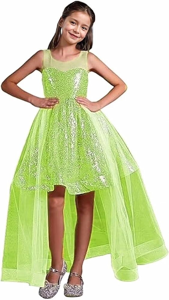 Girls Sequin Dress Sparkly Formal Birthday Party Tulle Pageant Dresses for Girls Prom Dresses 6-14Y