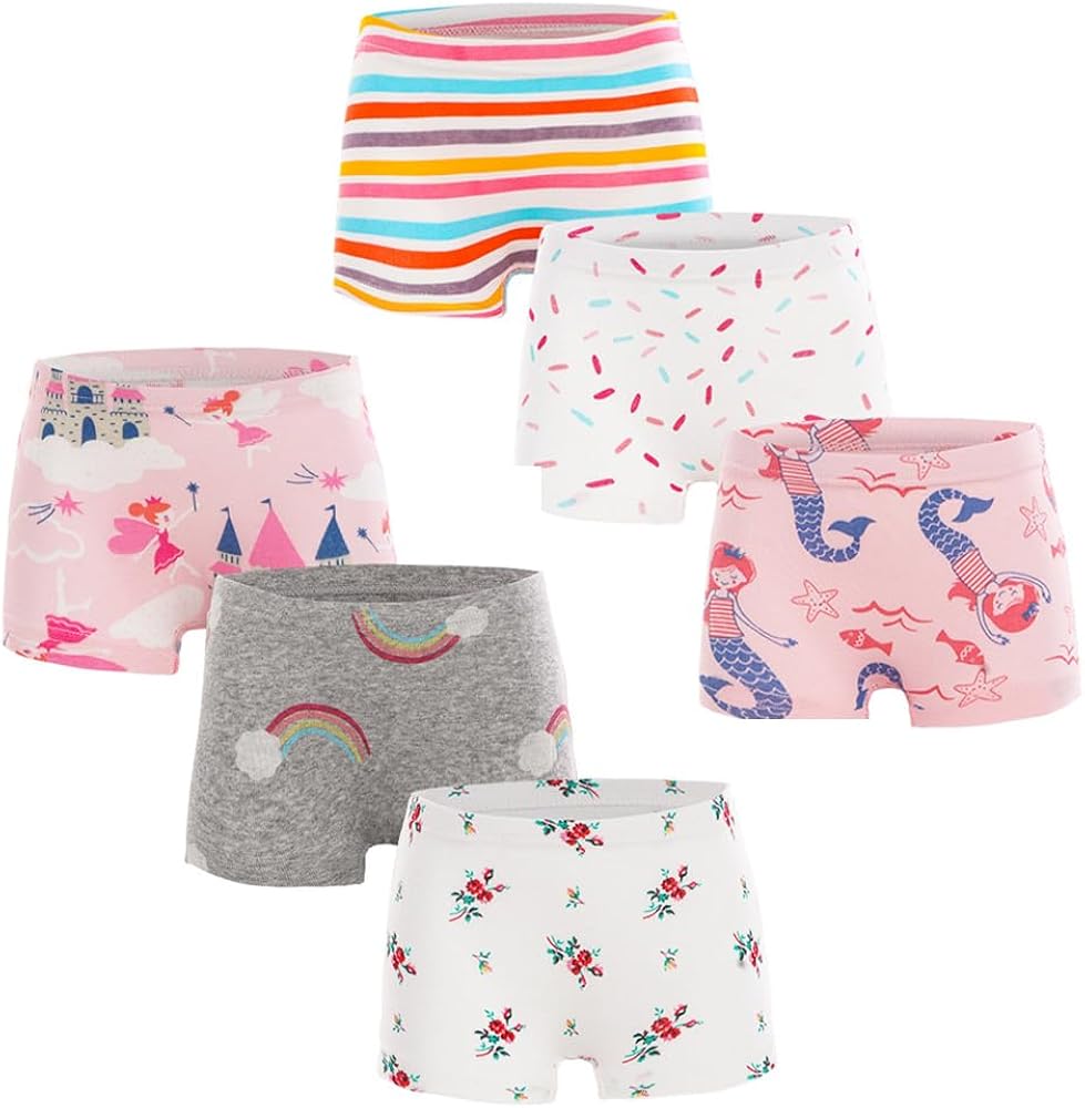 6-Pack Little Girls' Hipster Underwear Soft cool and comfy Baby Toddler Boyshort Girls Cotton princess Panties for Kids