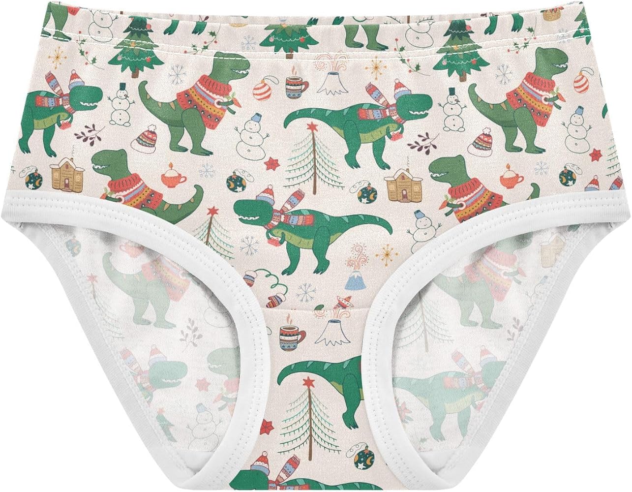 Little Girls' Soft Cotton Underwear Kids Breathable Comfort Christmas Dinosaur Panties Briefs Toddler Undies