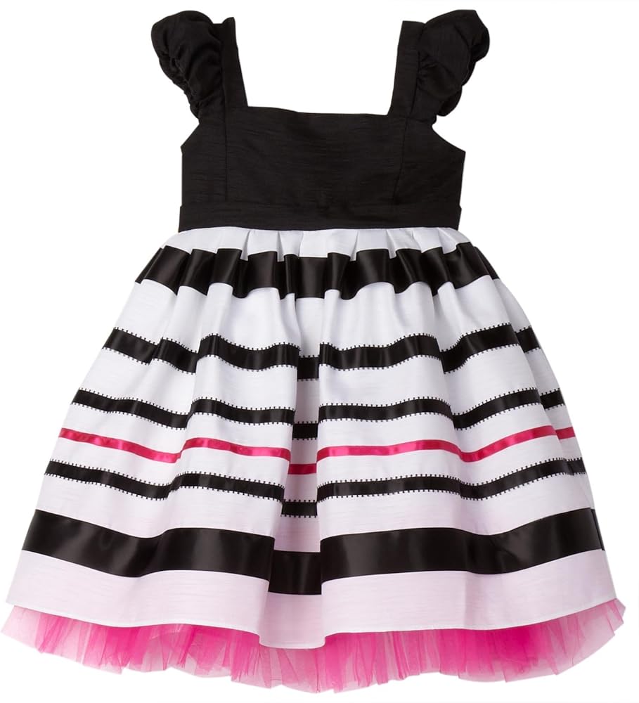 Little Girls' Ribbon Shantung Dress,Black/White/Pink,5