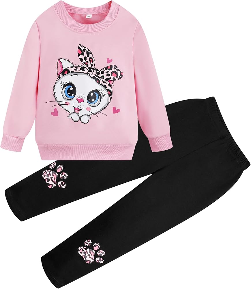 Little Girls Unicorn Outfits 2 Piece Kids Ruffle Sleeve Sweatshirt + Leggings Fall Leopard Clothing Sets 2-10 Years Old