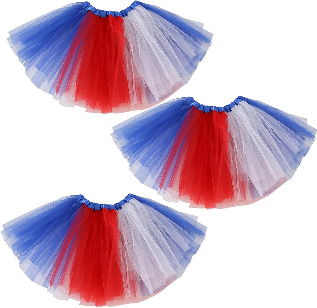 4th of July Star Tutu for Girls Red White Blue Star Dress, Independence Day American Flag Tutu Skirt Outfit USA Party Decor 3PCS