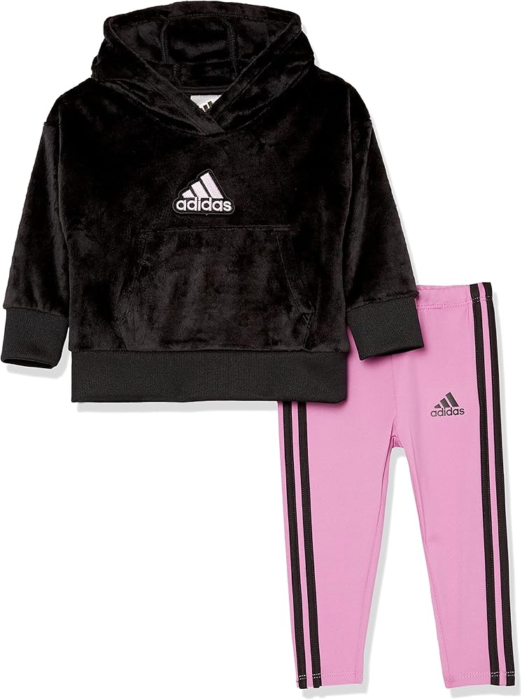 adidas Girls 2-Piece Silken Fleece Hooded Pullover Tight Set