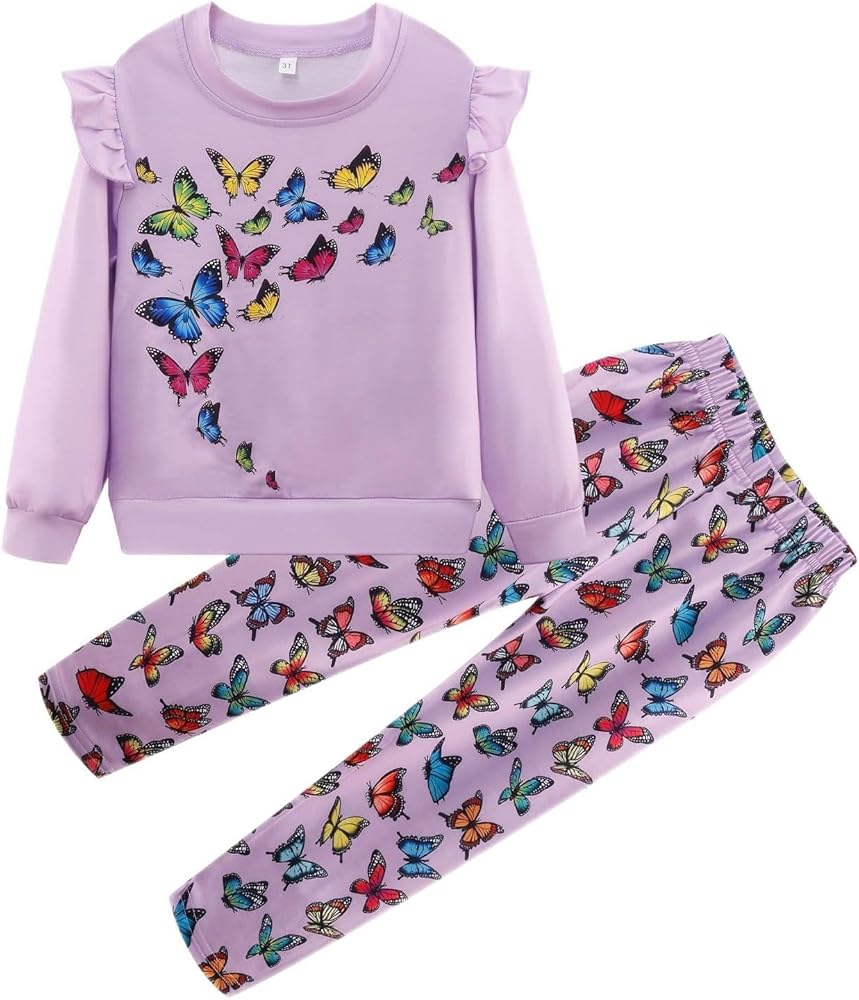 Girls Fall Winter Outfits Cartoon Animal Long Sleeve Crewneck Sweatshirt Top+Sweatpant 2 Piece Clothing Set 3-9T