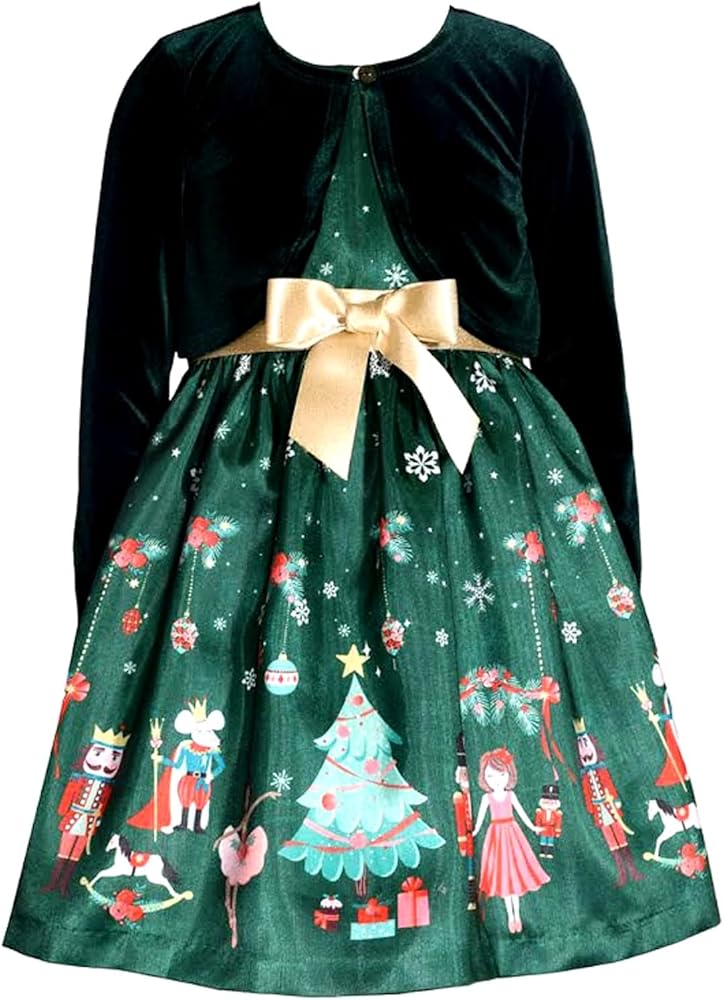 Bonnie Jean Christmas Dress - Nutcracker Dress with Gold Cardigan