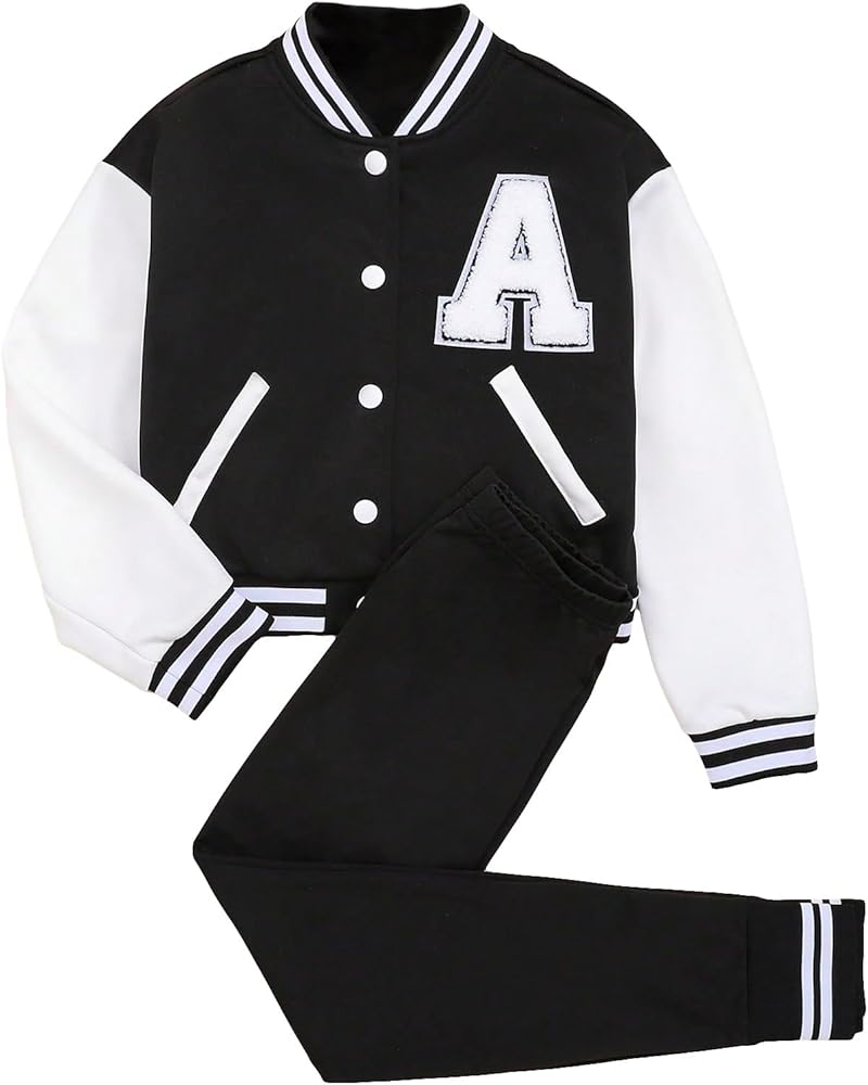 SOLY HUX Girl's Letter Striped Trim 2 Piece Outfit Long Sleeve Bomber Jacket and Sweatpants Set