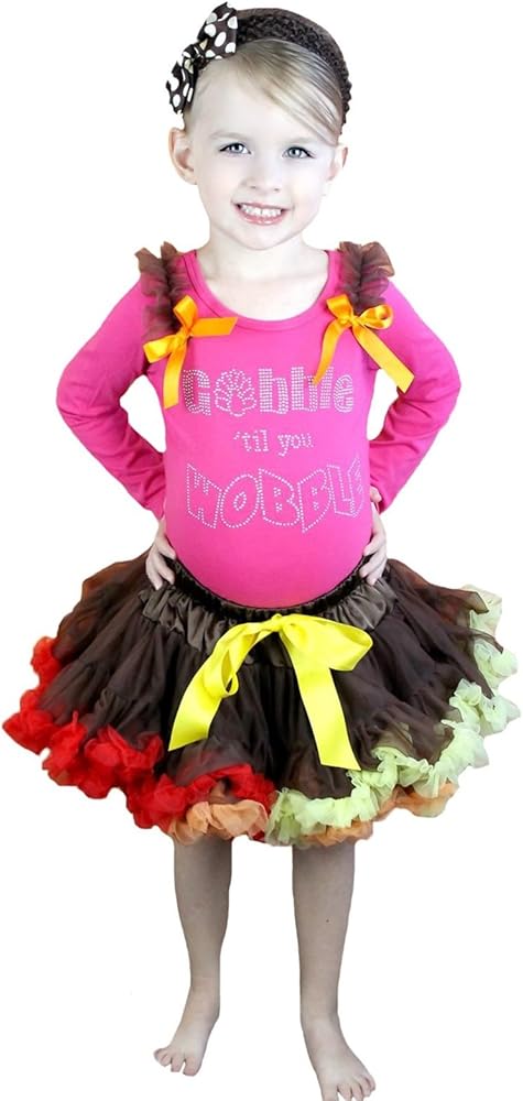 Thanksgiving Dress Gobble TIL You Wobble Pink L/s Shirt Brown Rainbow Skirt 1-8y