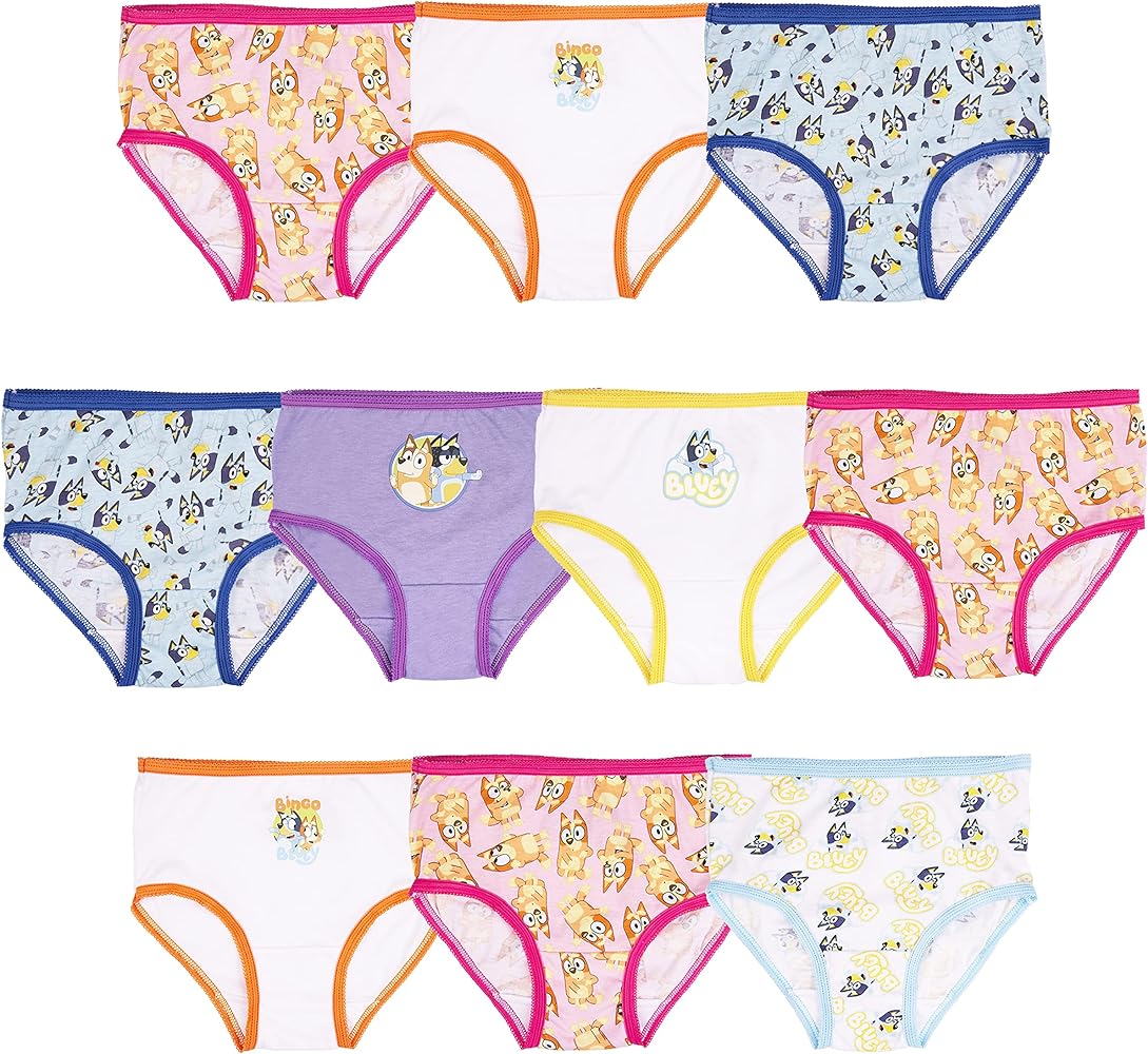 Bluey Girls' Amazon Exclusive 10-Pack of 100% Combed Cotton Panties with Bingo, Bandit and More, Sizes 2/3t, 4t, 4, 6 & 8