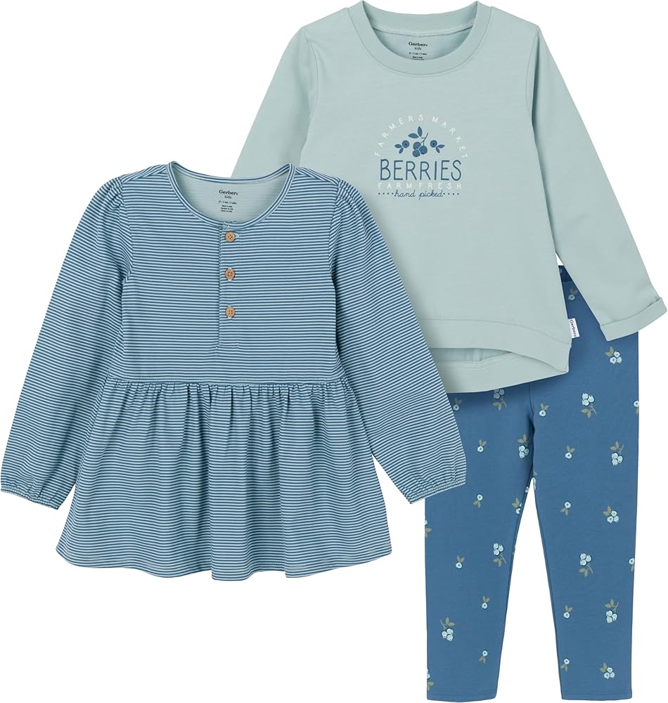 Gerber Baby Girls Toddler Girls' 3-piece (2 Tunics and Legging) Set