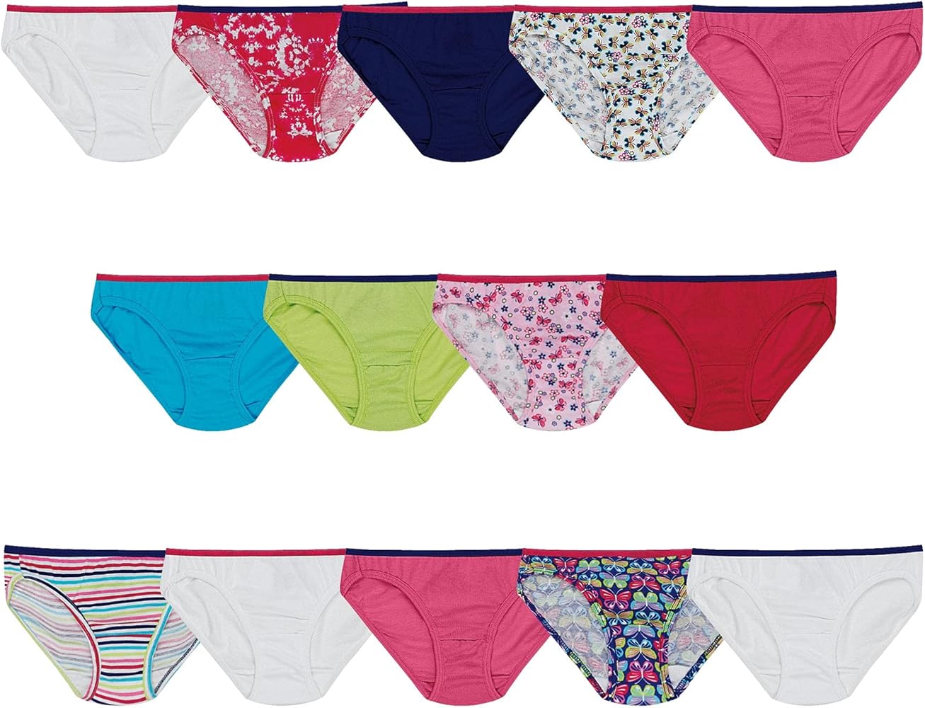 Hanes Girls 14-Pack Tagless Assorted Prints & Solids No Ride Up Bikinis