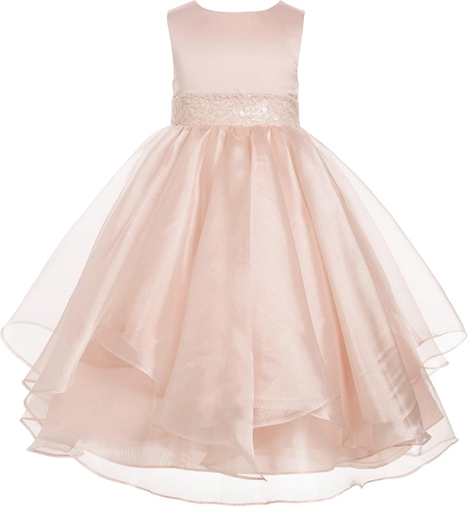 ekidsbridal Asymmetric Ruffled Organza Sequin Flower Girl Dress Toddler Girl Dresses 012S 12