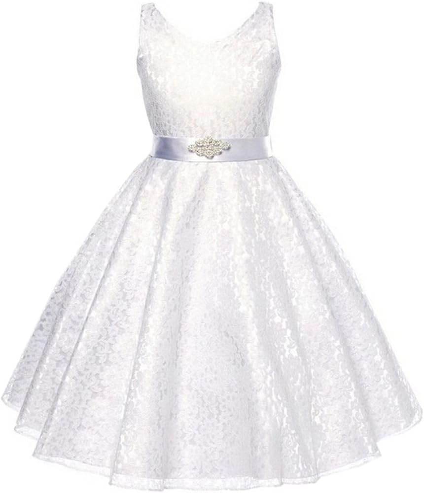 Betusline Girls' Lace Dressy Dress with Belt (3-12 Years)