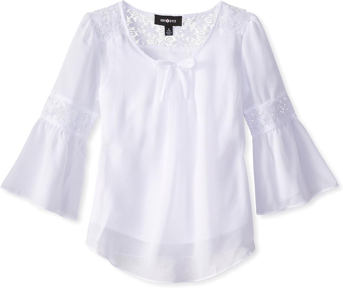 Amy Byer Girls' Bell Sleeve Top with Lace Inset