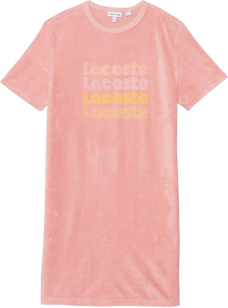 Lacoste Girls' Short Sleeve Crew Neck Gradient Writing Tee Shirt Dress