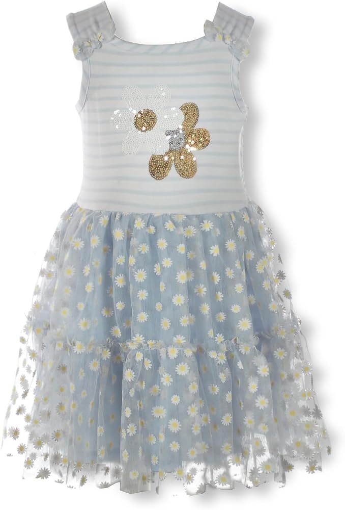 Little Lass Girls' Sequin Flower Dress - Blue, 3t