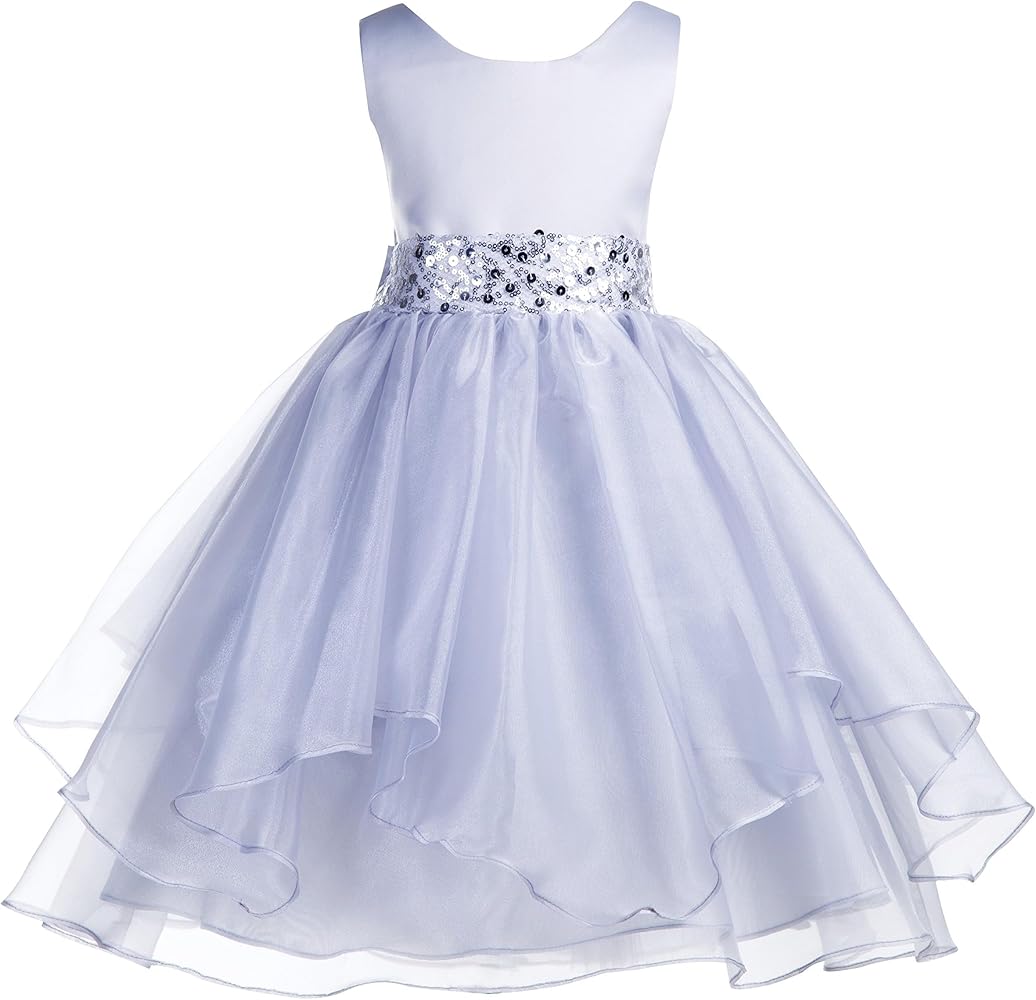 Satin Flower Girl Dresses for Wedding Ruffled Ball Gown Dresses with Sequin