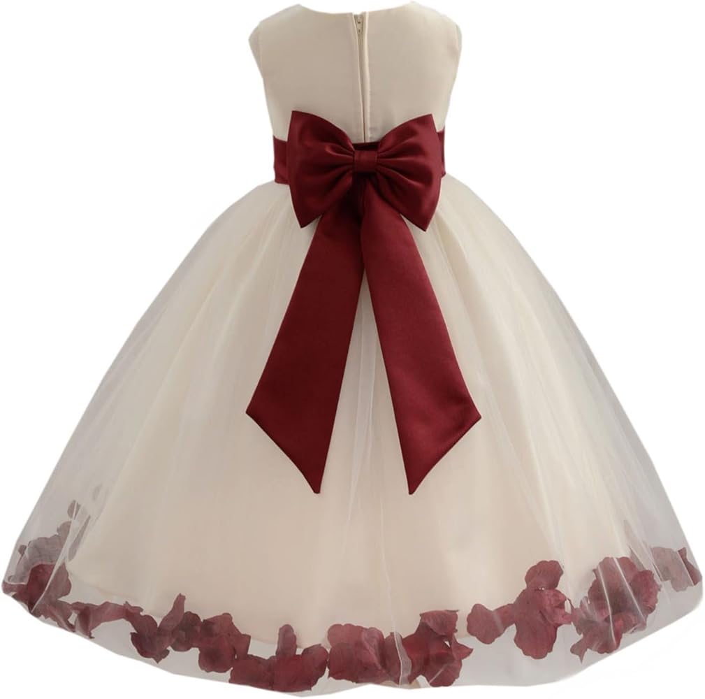 Wedding Pageant Flower Petals Girl Ivory Dress with Bow Tie Sash 302a