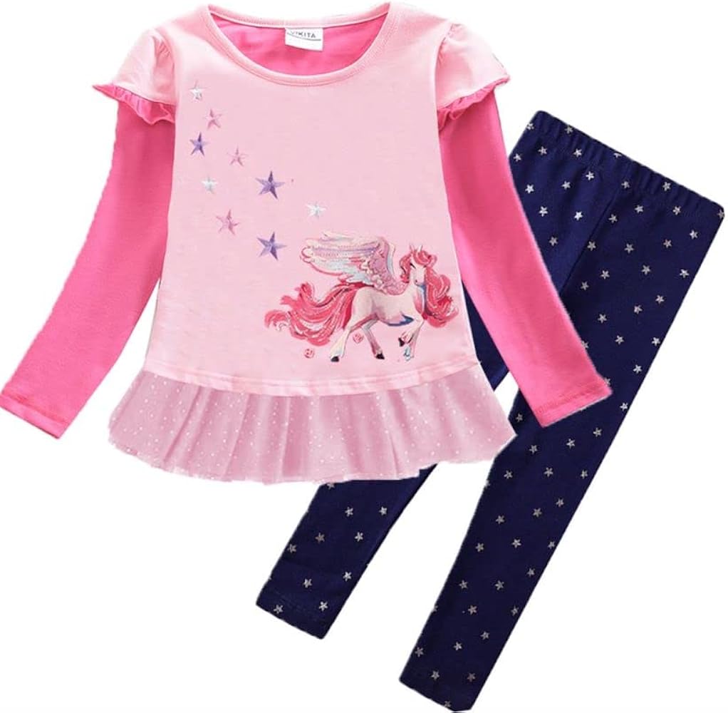 VIKITA Toddler Girls Clothes long sleeve tshirts leggings 2pcs winter outfits Clothing Sets (10T, L3920+F5588)