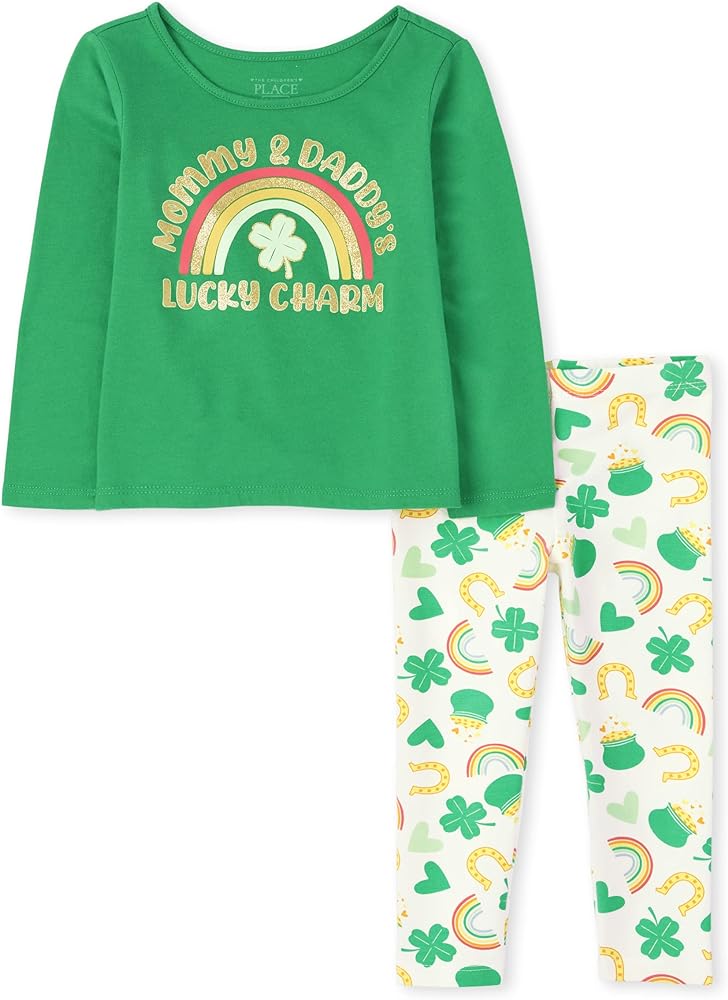 The Children's Place Girls' and Toddler St. Patrick's Day Long Sleeve Top and Legging 2 Piece Set