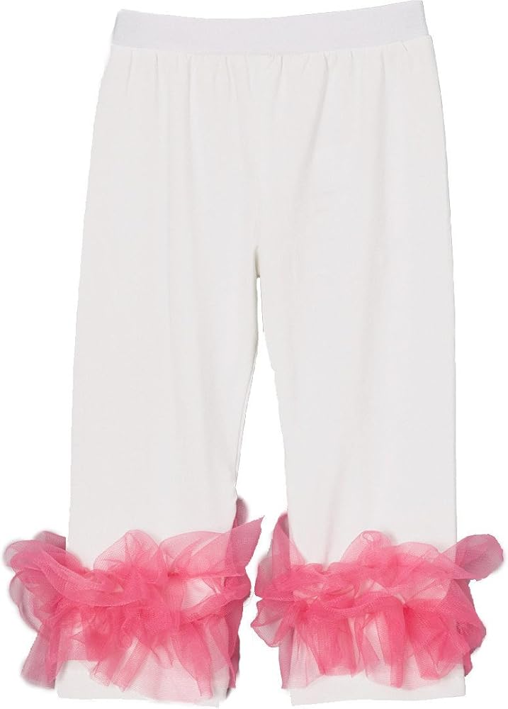 Girl's White & Hot Pink Double Ruffle Leggings