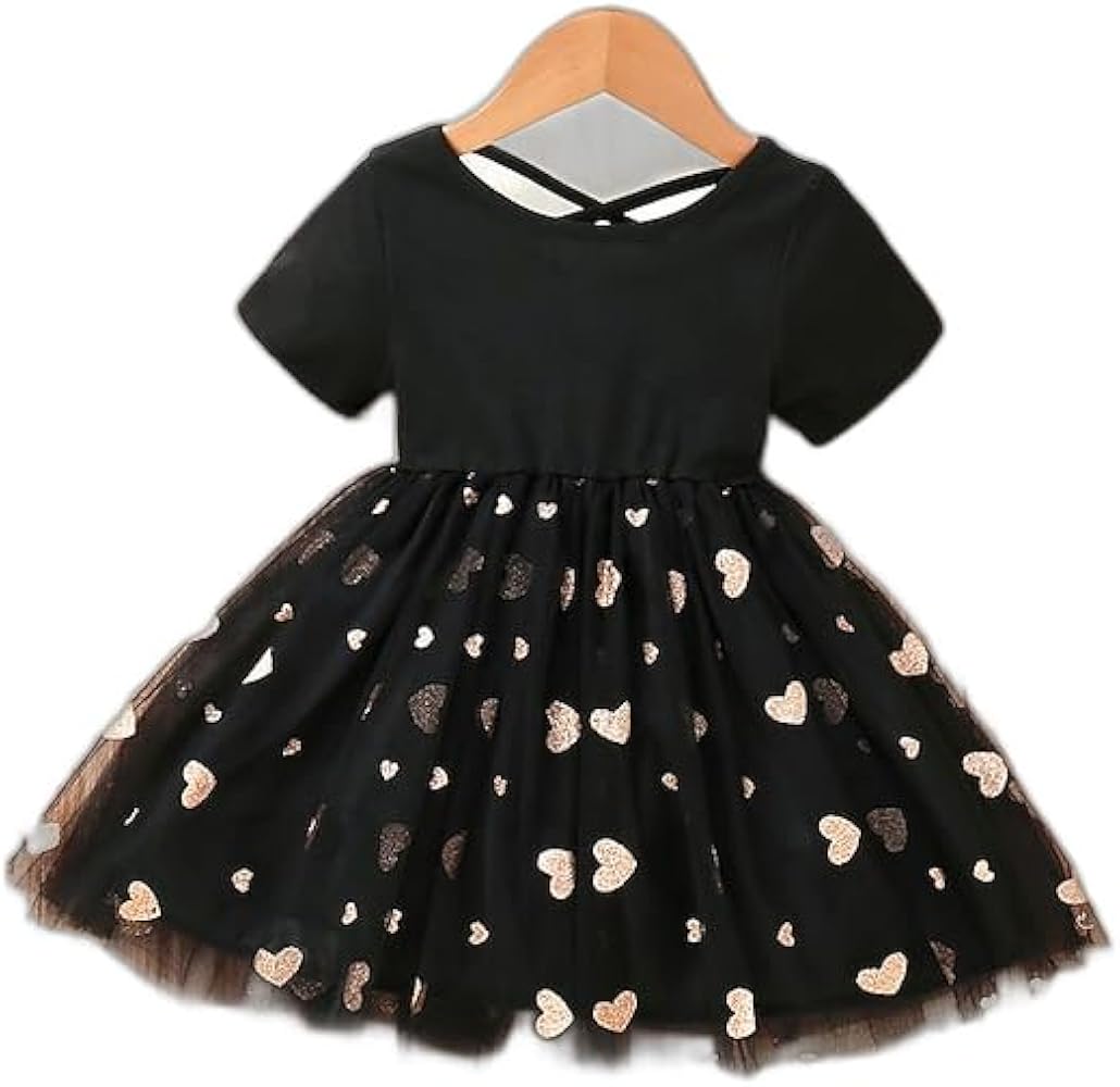 Kids Girls' Dress Solid Color Heart Short Sleeve School Adorable Daily Cotton Knee-Length