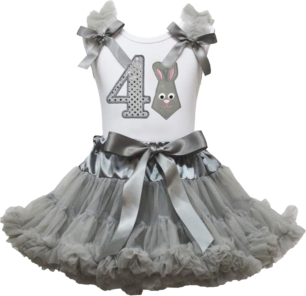 Petitebella 4th Bunny Necktie White Shirt Grey Petti Skirt Outfit 1-8y