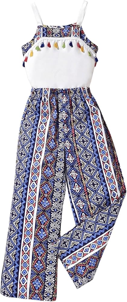 WDIRARA Girl's 2 Pieces Outfits Boho Print Sleeveless Halter Top and Wide Leg Pants Set