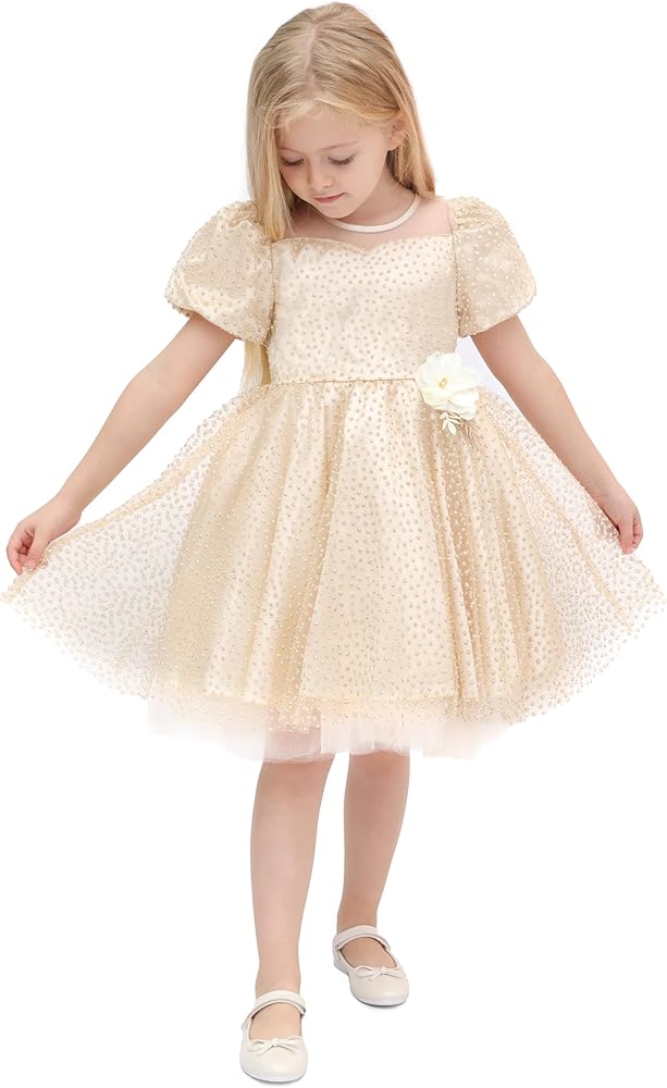 Lilax Little Girls Glitter Tulle Dress, Sparkle Polka Dots Princess Gown