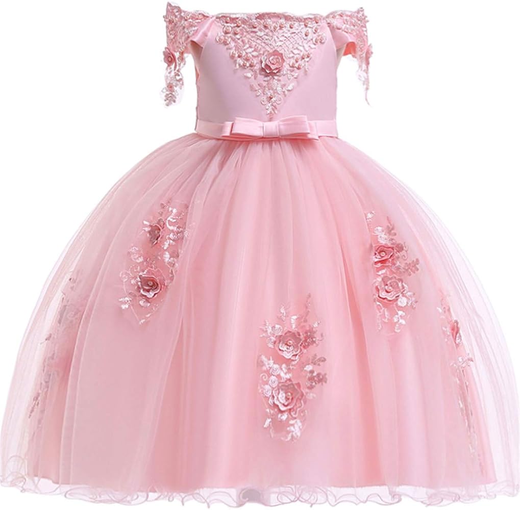 Flower Girl Dress 7-16 Girls Formal Pageant Dress Blush Wedding Celebration Party Dresses Backless 8T A-Line Spring Dresses for Girls Sequin Ruffle Princess Dress for Girls Sleeveless (Pink 140)