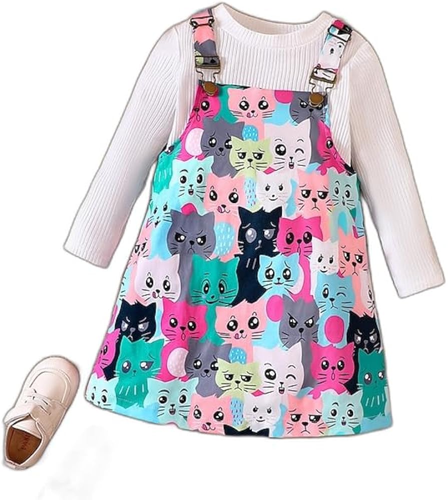 Kids Girls' Dress Animal Cat Long Sleeve Outdoor Cute Streetwear Daily Cotton Midi