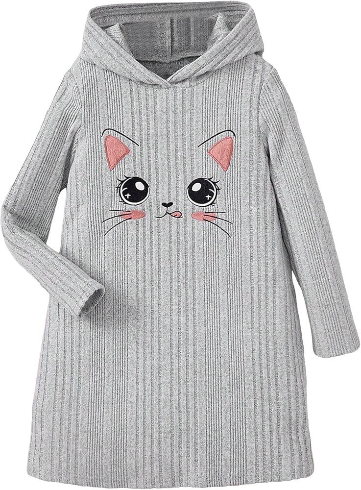 WDIRARA Girl's Cartoon Embroidery Hoodie Dress Long Sleeve Casual Sweatshirt Dresses