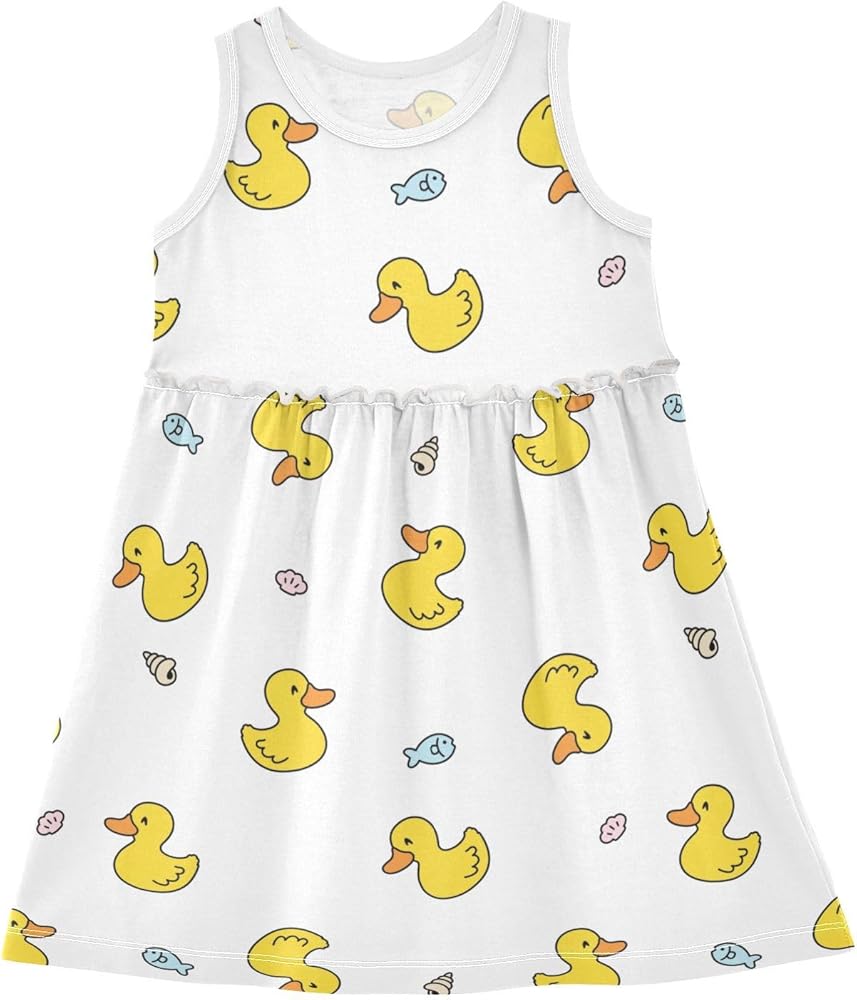 Girl Sleeveless Dress Summer Novelty Sundress Outfit Swimming Yellow Rubber Duck 2T-8Y