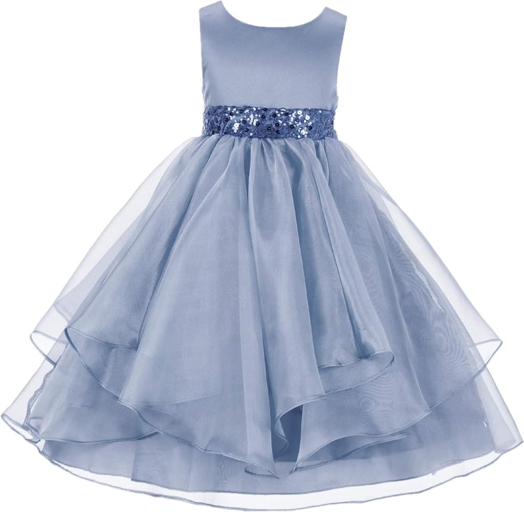 ekidsbridal Wedding Asymmetric Ruffles Satin Organza Flower Girl Dress Sequin 012s