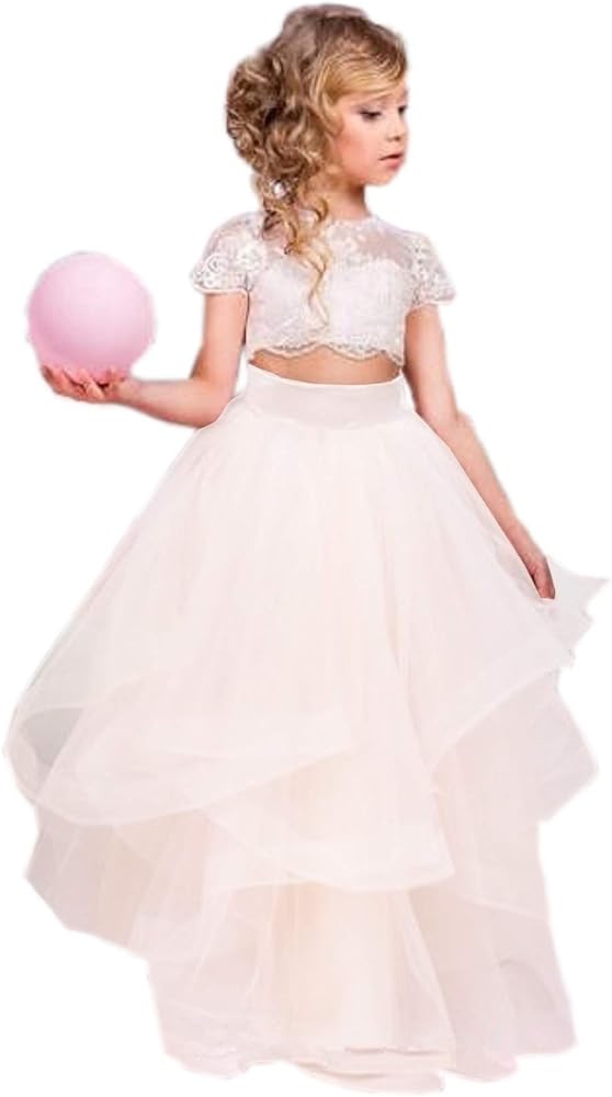 Lovely First Communion Dresses Coral Two Pieces Lace Ball Gown 16