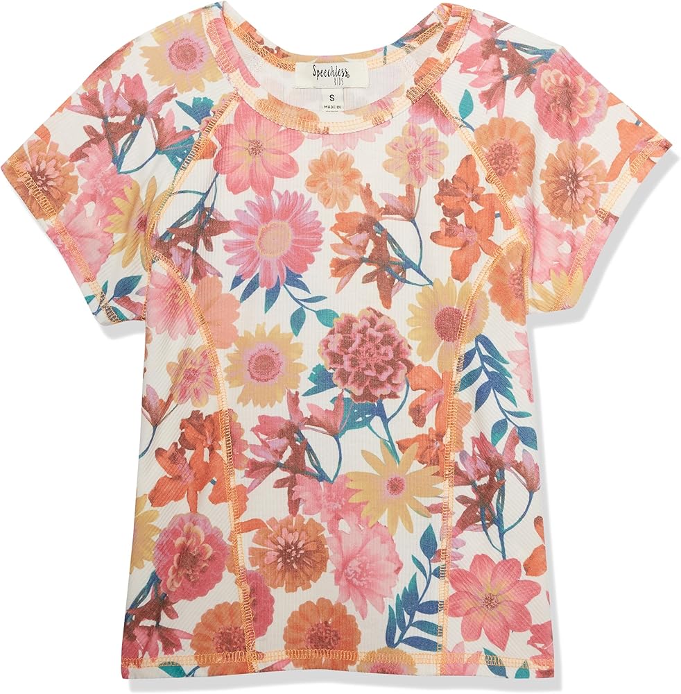 Speechless Girls' Flutter Sleeve Floral Top