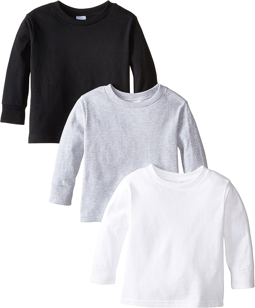 Clementine Apparel Unisex Toddler 3-Pack Long Sleeve Basic Tee Shirt, Size 2-6Yr