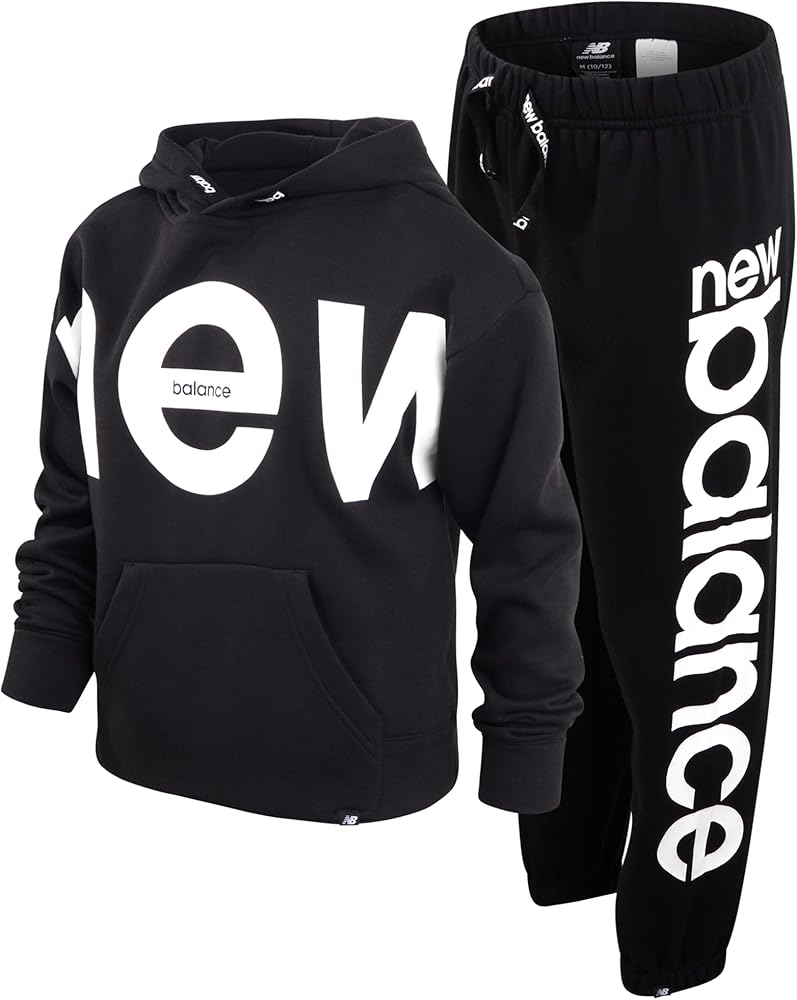 New Balance Girls' Sweatsuit - 2 Piece Active Fleece Sweatshirt and Sweatpants - Performance Jogger Pants Set for Girls. 7-16