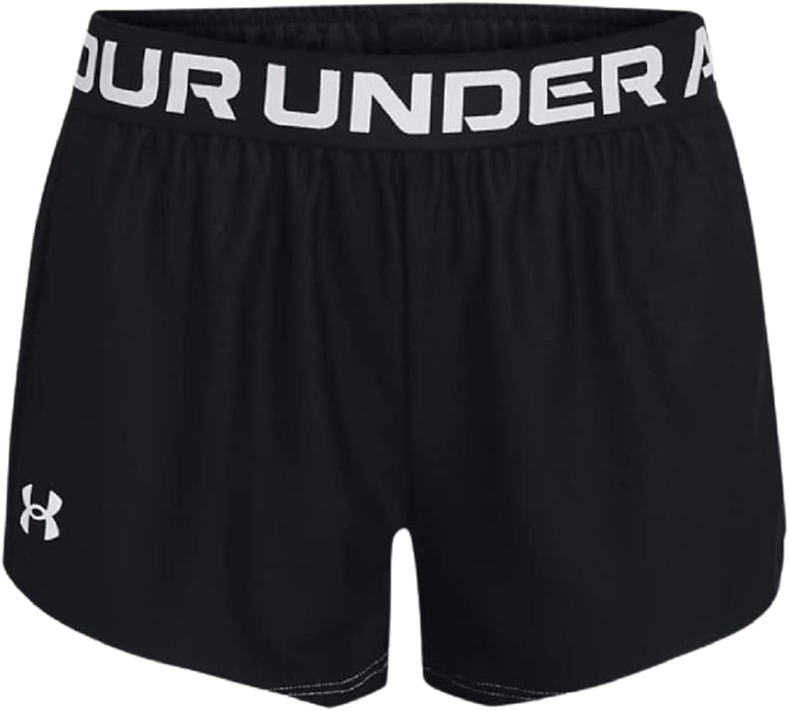 Under Armour Girls' Play Up Solid Workout Gym Shorts (Black/White, Medium)