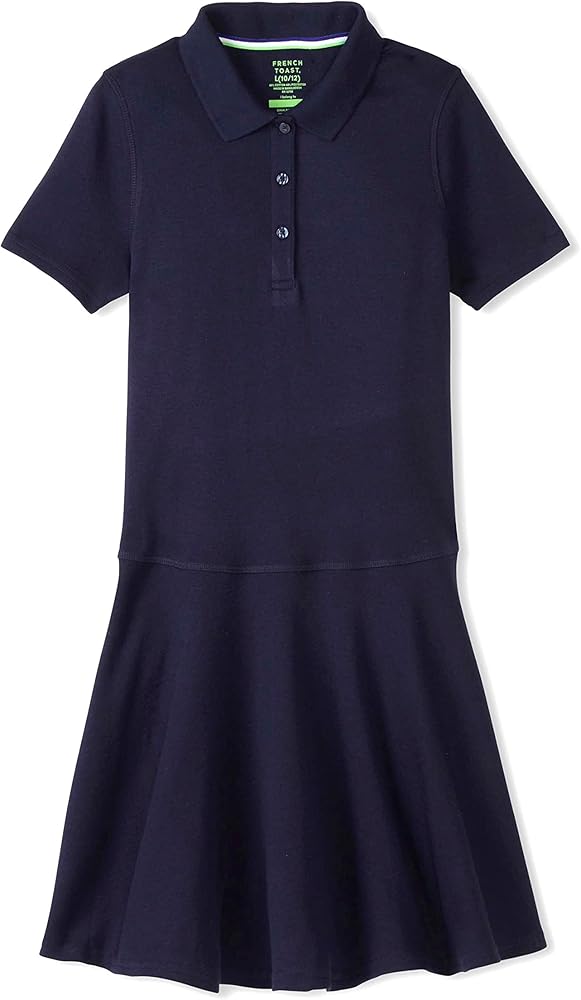 French Toast Girls' Adaptive Short Sleeve Polo Dress with Hidden Hook and Loop Placket Closure