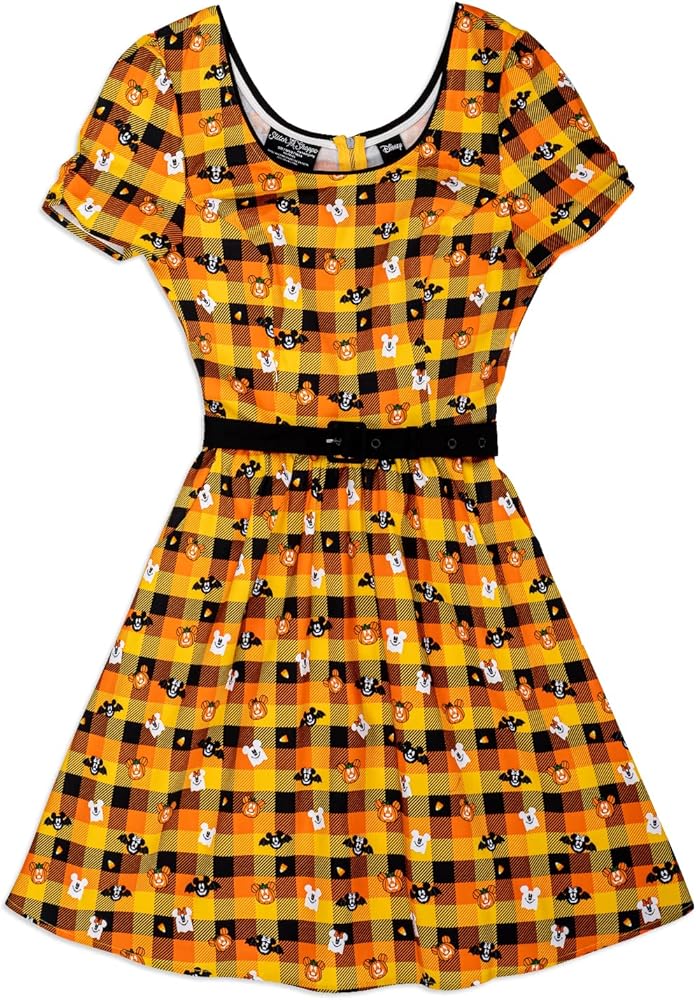 Loungefly Stitch Shoppe Disney Mickey and Minnie Spooky Gingham Laci Dress, Size 1XL