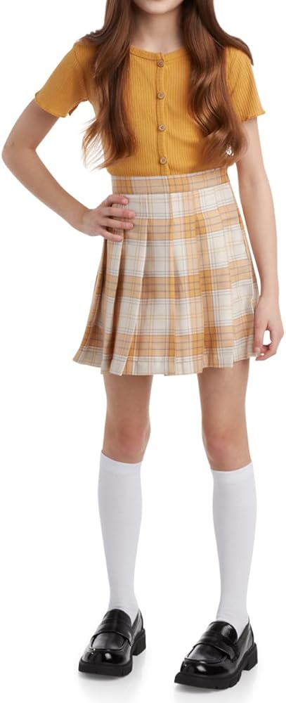 Jessica Simpson Girls' Skirt Set - 2 Piece Short Sleeve Button Down Blouse and Plaid Skirt - Complete Outfit for Girls (4-12)